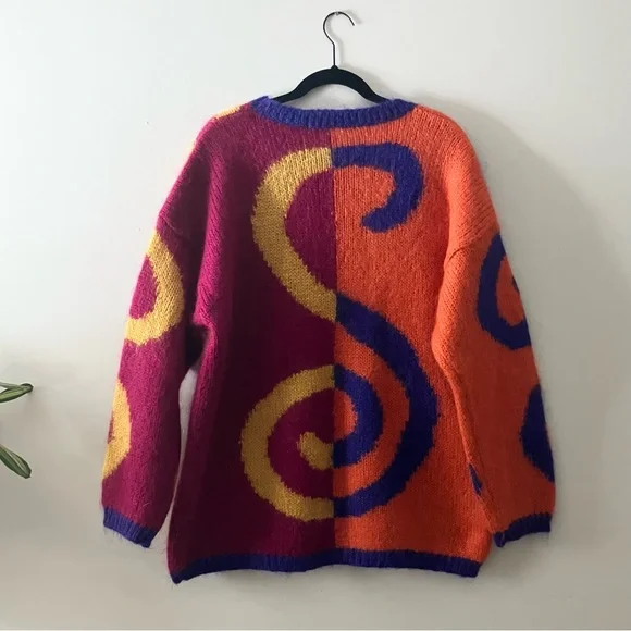 Vintage 90’s The Limited Mohair Wool Blend Knit Sweater M/L Abstract Colorblock - Picture 2 of 6